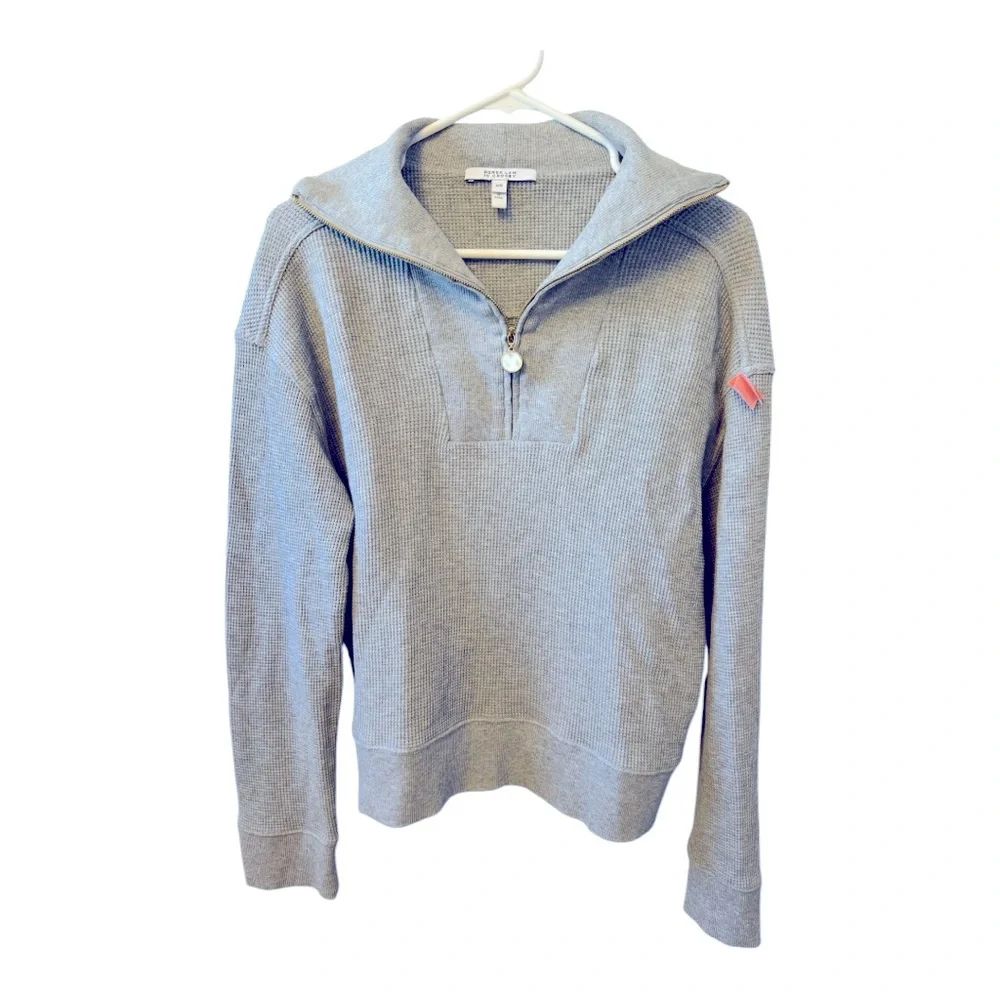 Derek Lam 10 Crosby Ariah‎ Cotton Waffle Half Zip Sweatshirt Medium gray